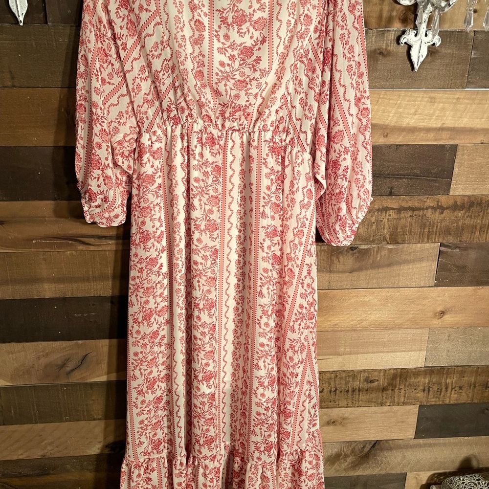 Justify Red and White Patterned High Low  boho dress - Picture 3 of 13